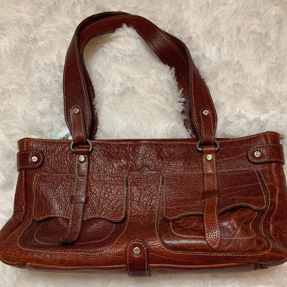 Ava Charm Leather Shoulder Bag in cognac